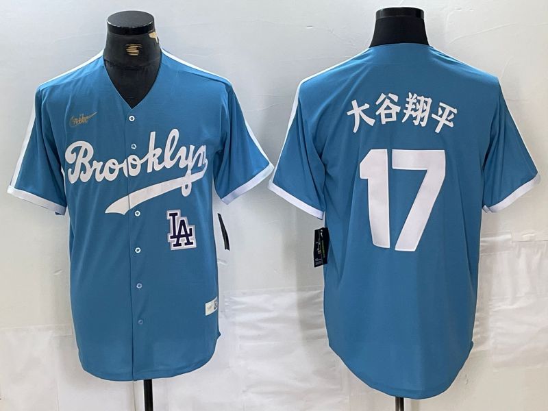 Men Los Angeles Dodgers #17 Ohtani Light blue Throwback 2024 Nike MLB Jersey style 3->los angeles dodgers->MLB Jersey